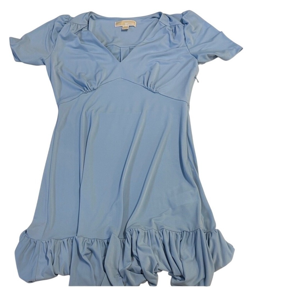 Michael Kors Light Blue V-Neck Ruffle Hem Empire Waist Short Sleeve Dress Small